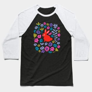 BUNNY RABBIT Cute Baby Animal with Flowers in Bright Red - Kids Easter Spring and 2023 Year of the Rabbit - UnBlink Studio by Jackie Tahara Baseball T-Shirt